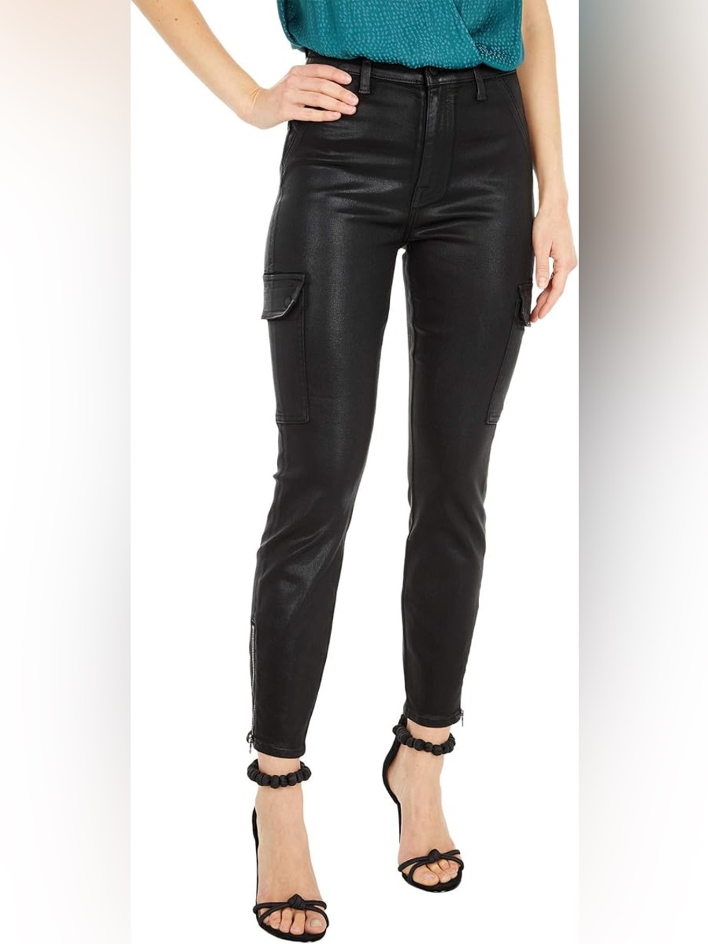 NWT 7 For All Mankind Skinny Cargo Black Coated Demin Pants